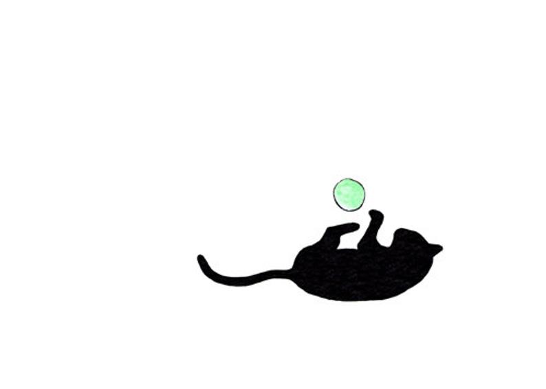 794x567 Simple Cat Drawing Cute Small Art Print Cat Plays Ball Etsy