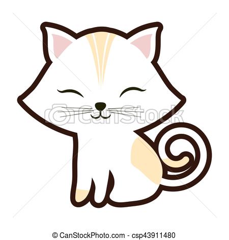 450x470 White Small Cat Sitting Stripes Yellow Closed Eyes Vector