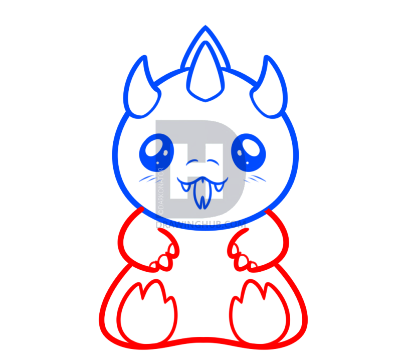 812x720 How To Draw A Kawaii Dragon, Step