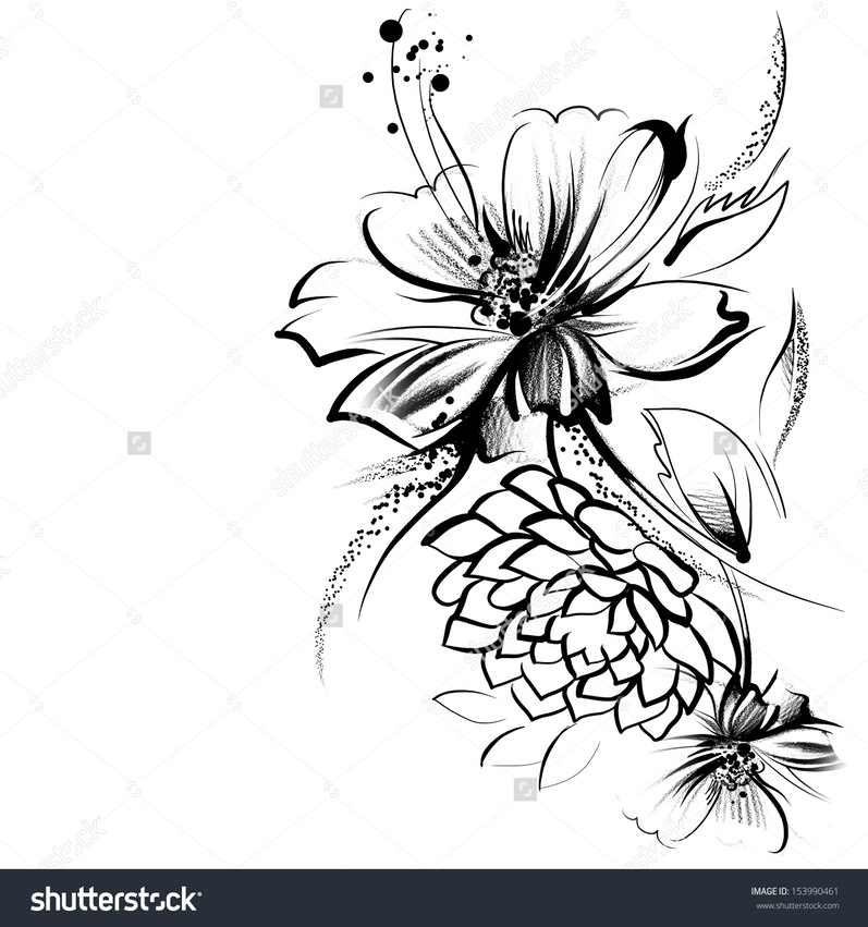 797x851 Black Background With White Flower Drawings Stock Photos Images