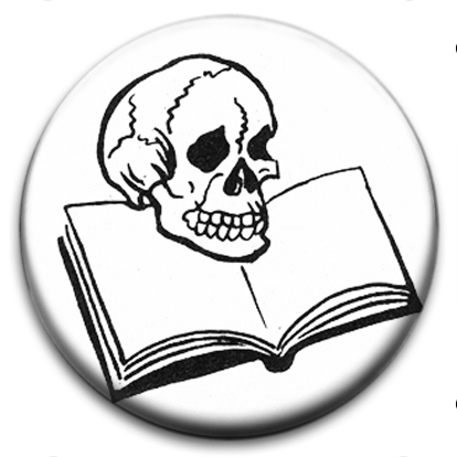414x414 Skull And Book Anatomy Small Retro Badge