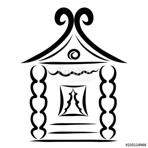 500x500 Small Village House With Curtains On The Window Stock Photo