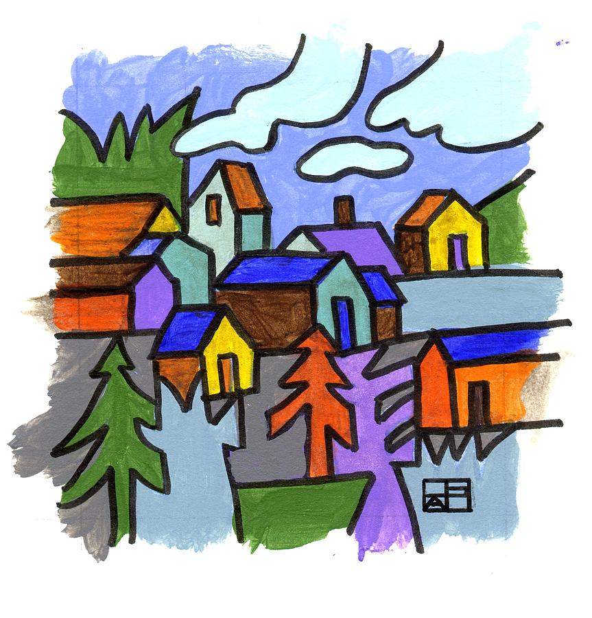 863x900 Village Scene Painting