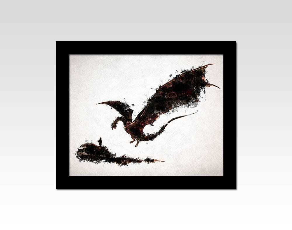 1000x790 the hobbit inspired bilbo and smaug watercolour effect print etsy