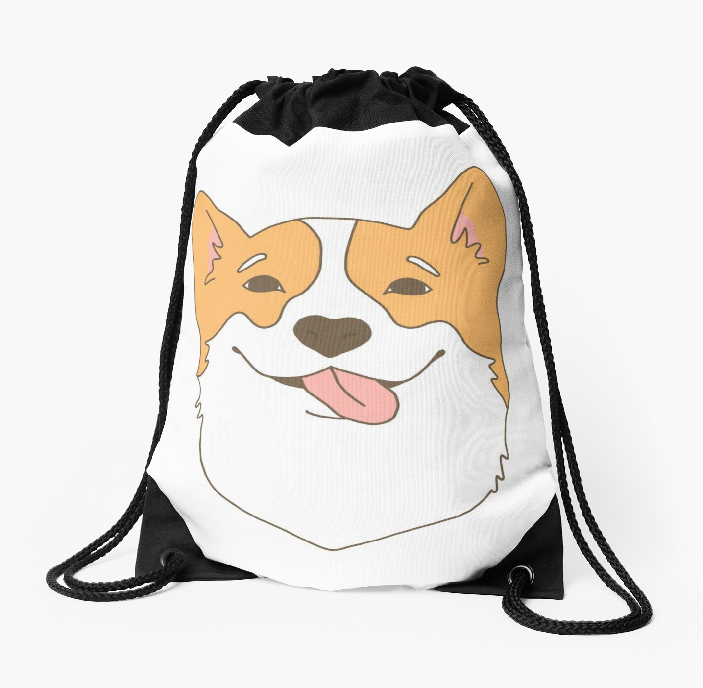 1435x1404 Funny Cartoon Smile Cute Corgi Dog Drawing Drawstring Bag