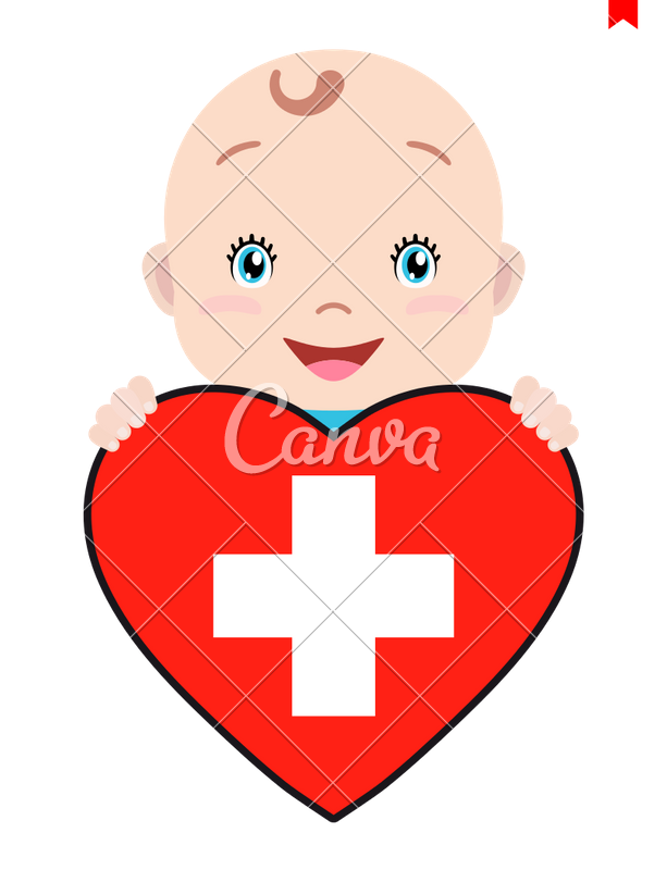 613x800 Smiling Face Of Baby With Switzerland Flag In The Shape Of A Heart