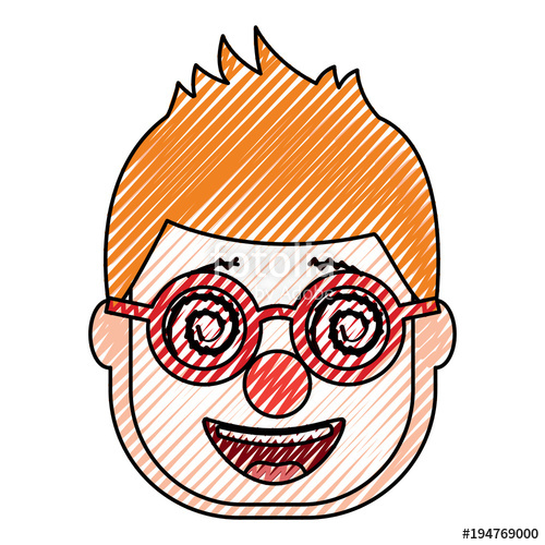 500x500 Smiling Face Man With Glasses And Mask Clown Vector Illustration