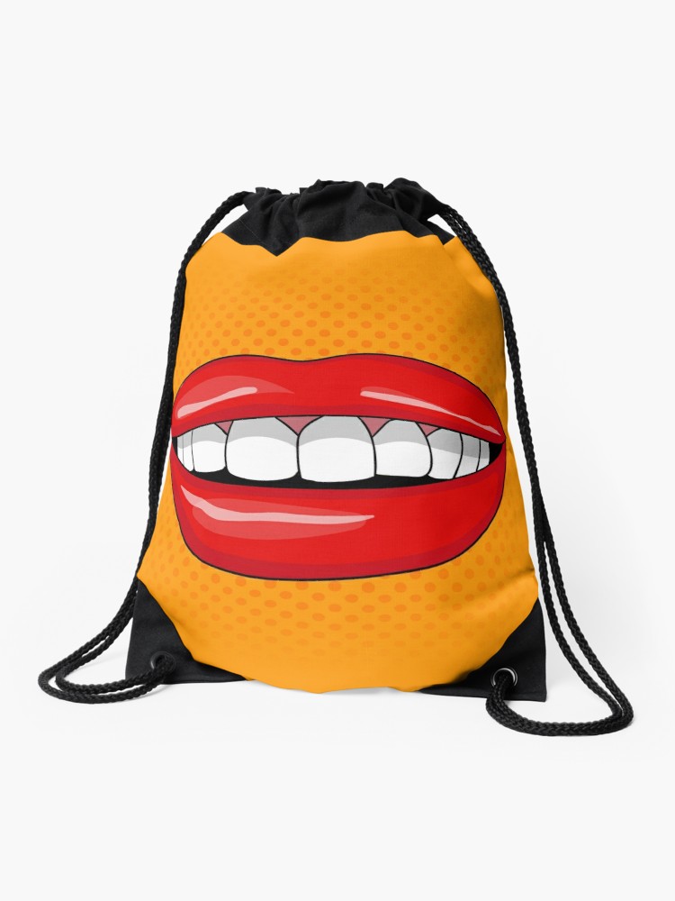 750x1000 Pretty Female Smiling Lips In Retro Pop Art Style Drawstring Bag
