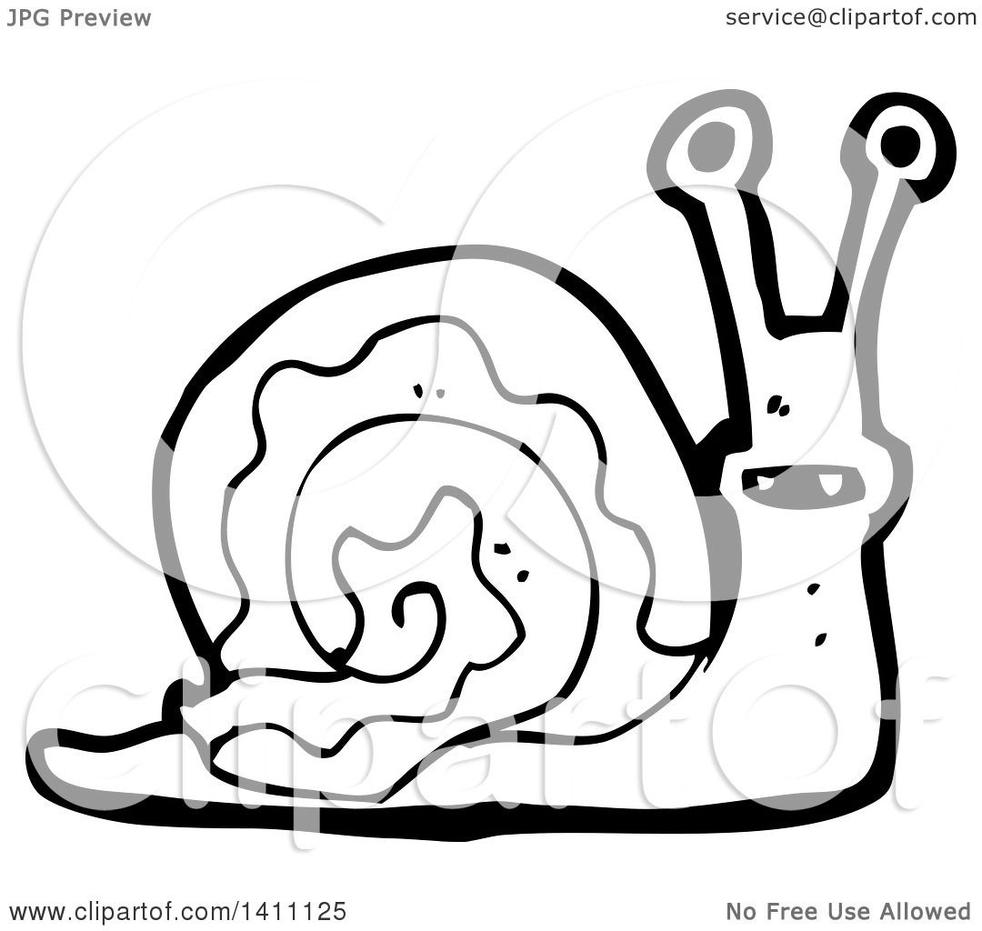 1080x1024 Clipart Of A Cartoon Black And White Snail