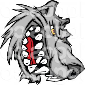 300x300 royalty free vector of a logo of a snarling gray wolf head
