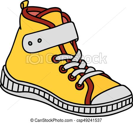 450x416 Yellow Childrens Sneaker Hand Drawing Of A Yellow, Red And White