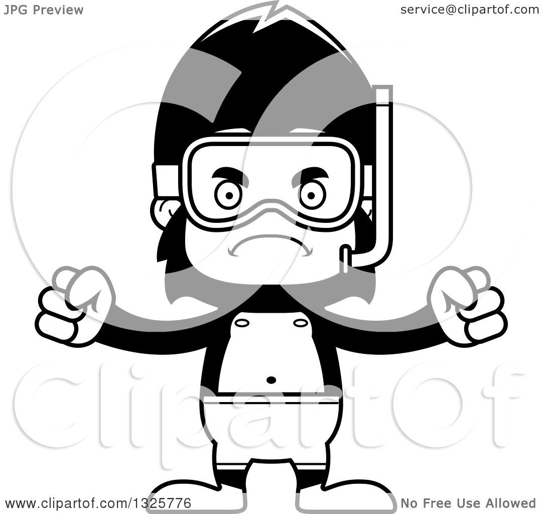 1080x1024 Lineart Clipart Of A Cartoon Black And White Mad Gorilla