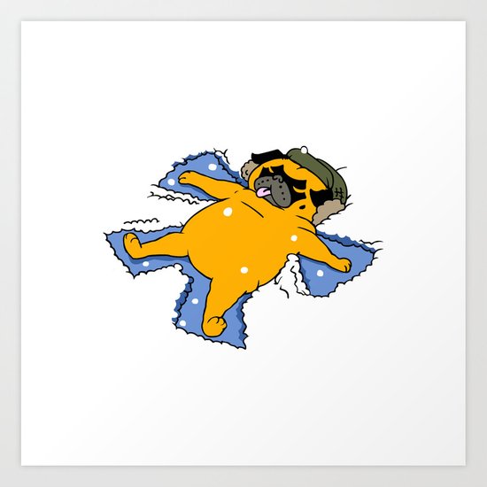 550x550 Snow Angel Pug Art Print