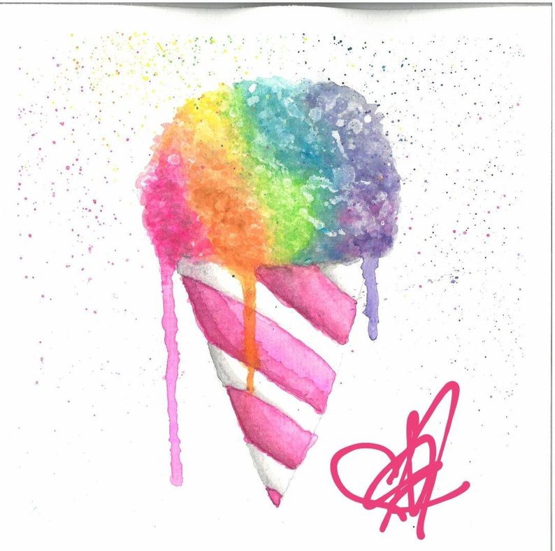 794x787 Rainbow Snow Cone Watercolor Painting Art Print Home Decor Etsy