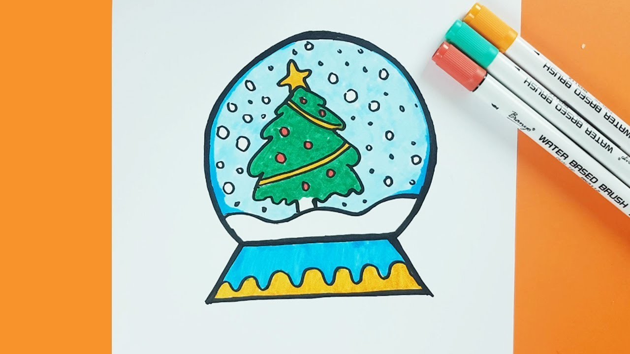 1280x720 Very Easy Drawing Christmas Snow Globe With Step