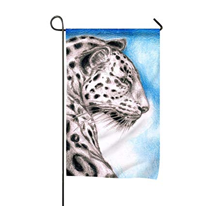 425x425 Leopard On Blue Drawing Polyester Garden Flag House
