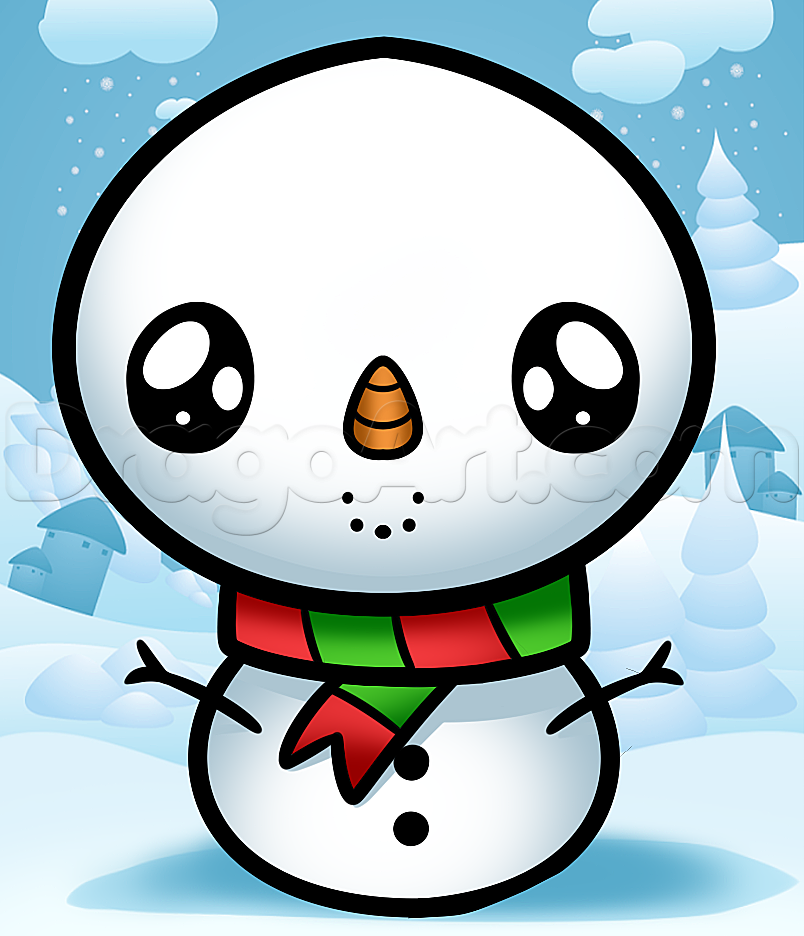804x936 How To Draw A Kawaii Snowman, Step