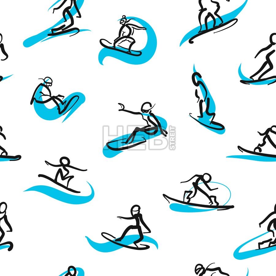 900x900 hand drawn snowboarder icons, seamless pattern in drawings