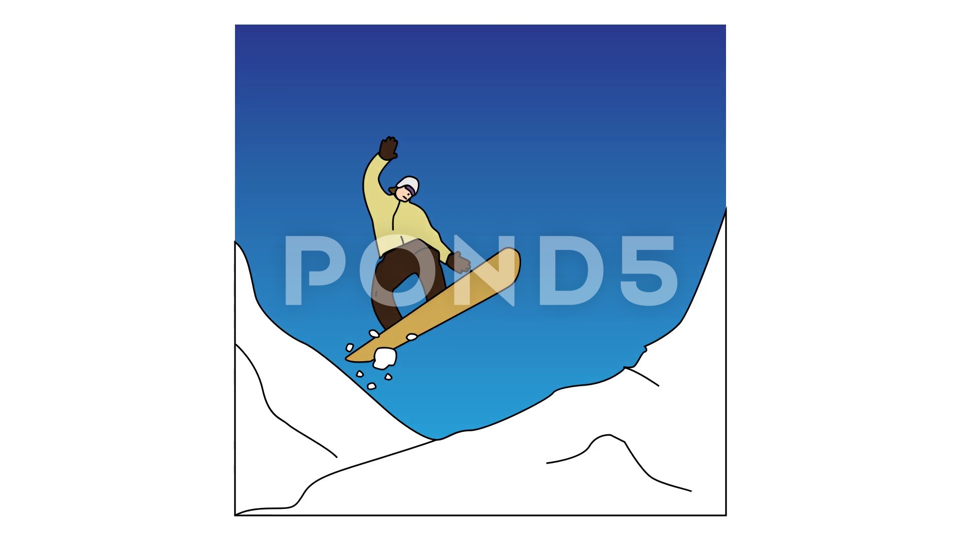 1920x1080 video animated drawing of downhill snowboard jump getting air