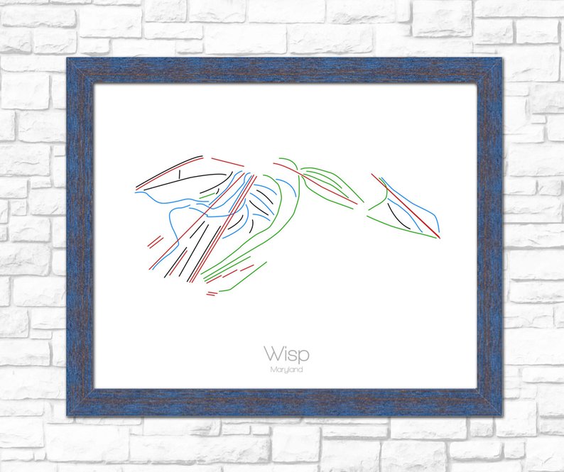 794x665 Wisp Map Maryland Md Ski Snowboard Trail Map Art Print Etsy