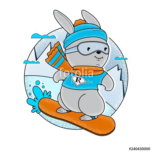 500x500 Cute Sketch Bunny With Snowboard, Boots And Ski Glasses Funny