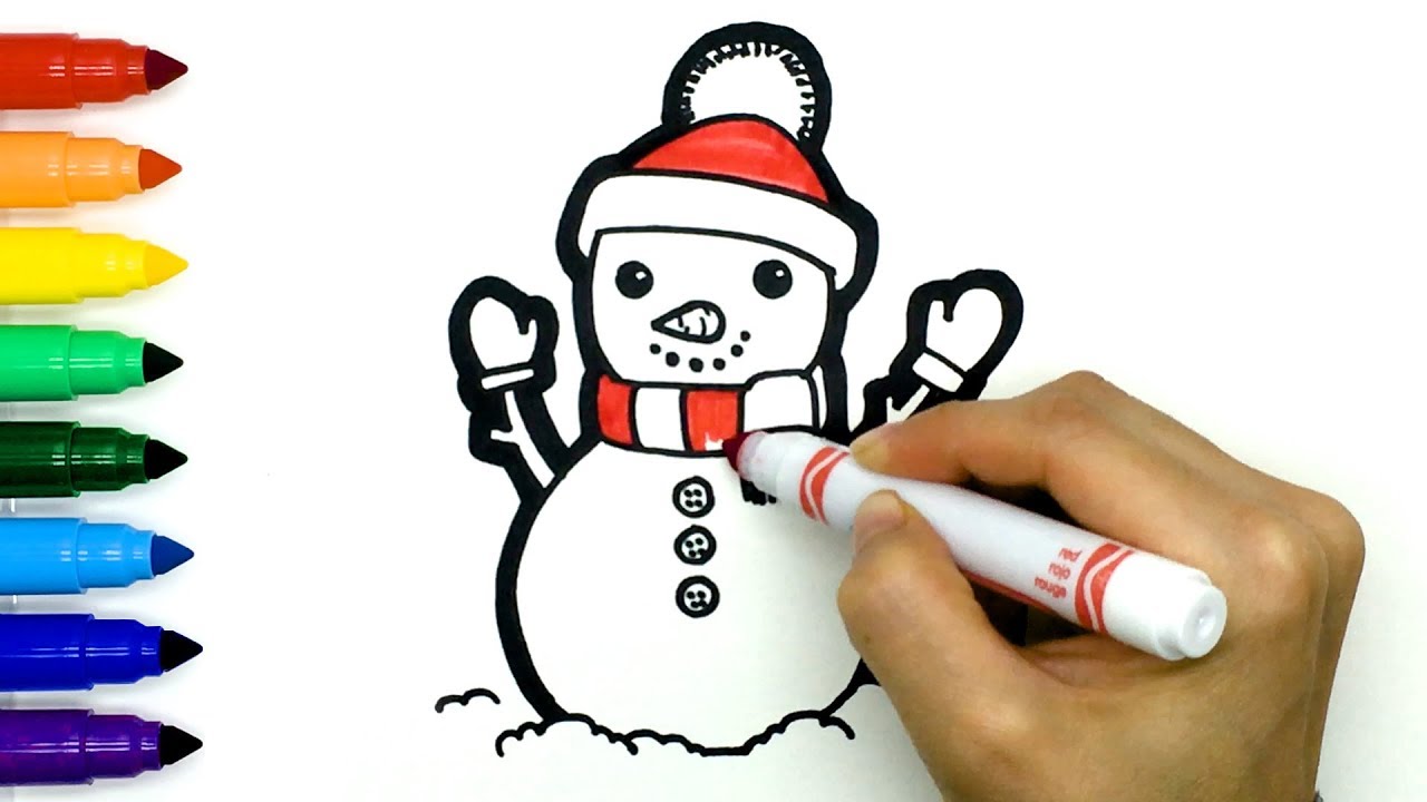 1280x720 How To Draw Cartoon Cute Christmas Snowman, Drawing And Coloring