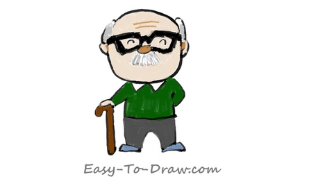 458x258 How To Draw A Cartoon Grandpa With A Cane In Hand For Kids Easy