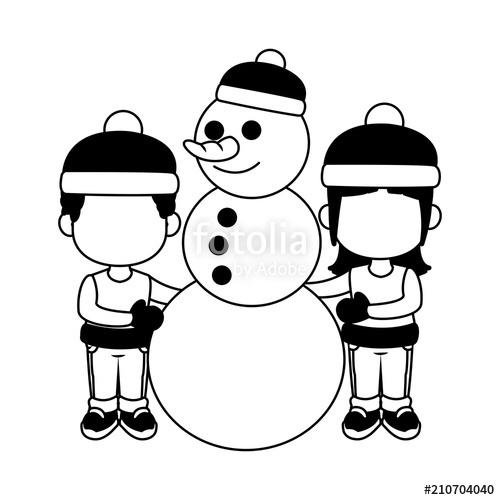 500x500 Kids With Snowman Cute Cartoon Vector Illustration Graphic Design