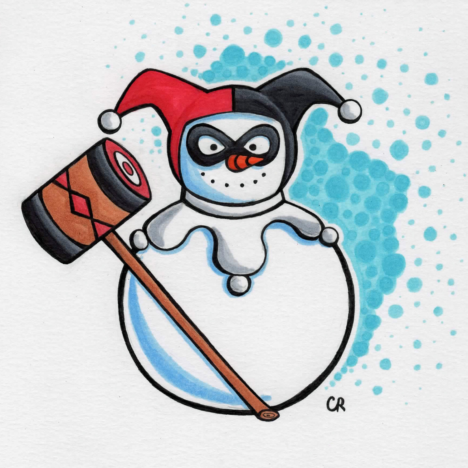 1500x1500 Original Harley Snowman Drawing Etsy