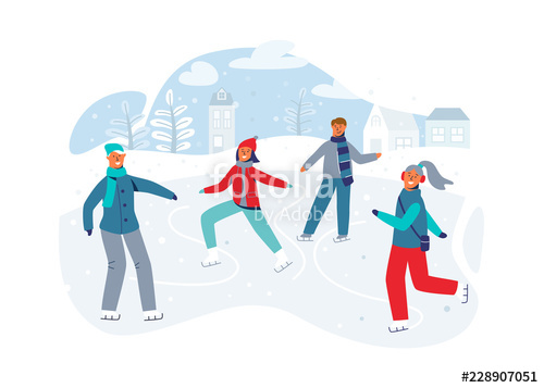 500x357 Happy Characters Skating On Ice Rink Winter Season People Ice