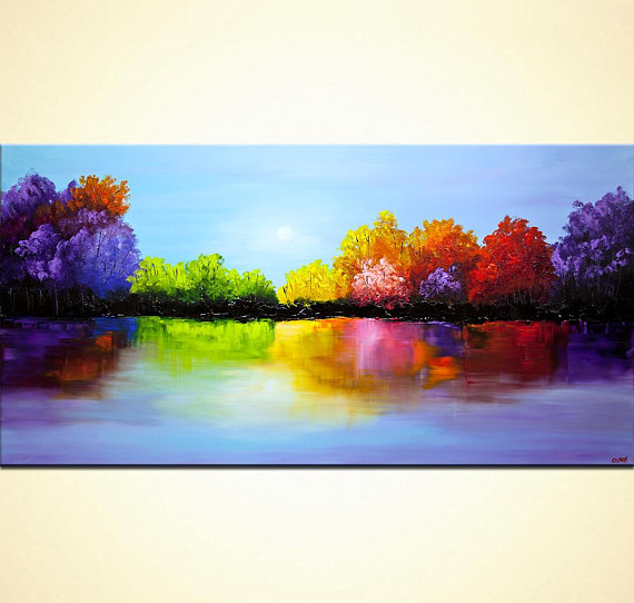570x542 Colorful Abstract Landscape Painting Textured Blooming Trees