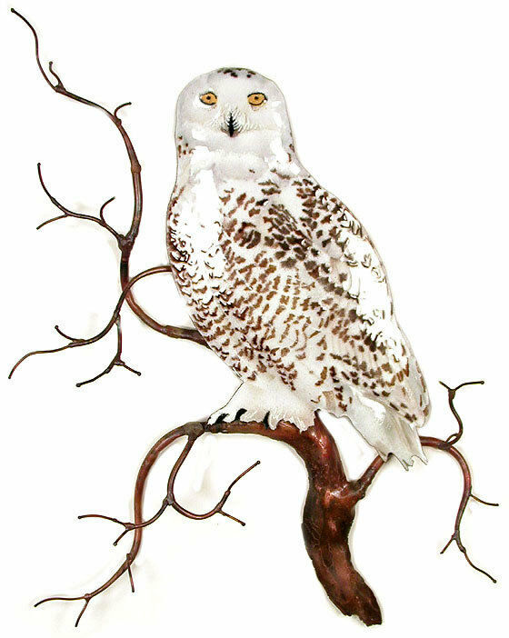 560x702 Snowy Owl On Branch Metal Bird Wall Art Decor Sculpture