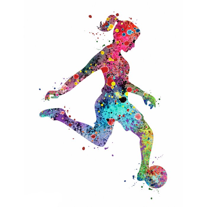 700x700 girl soccer player watercolor print sports print soccer player
