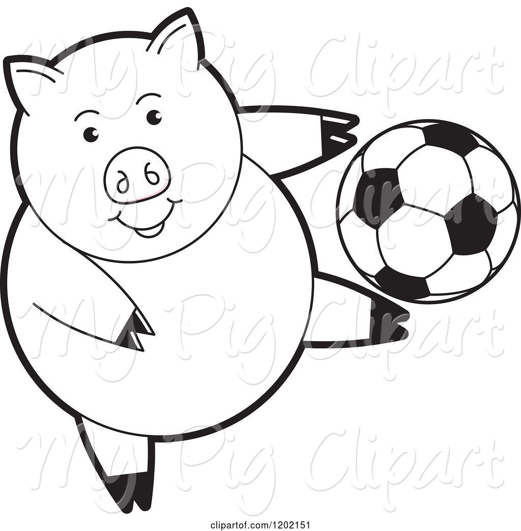 1024x1044 Swine Clipart Of Black And White Sporty Pig Playing Soccer