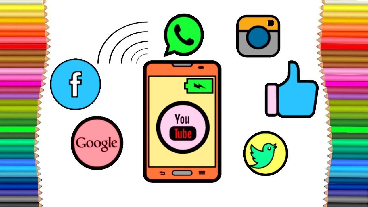 1280x720 How To Draw Mobile Phone And Social Media Drawing And Colouring
