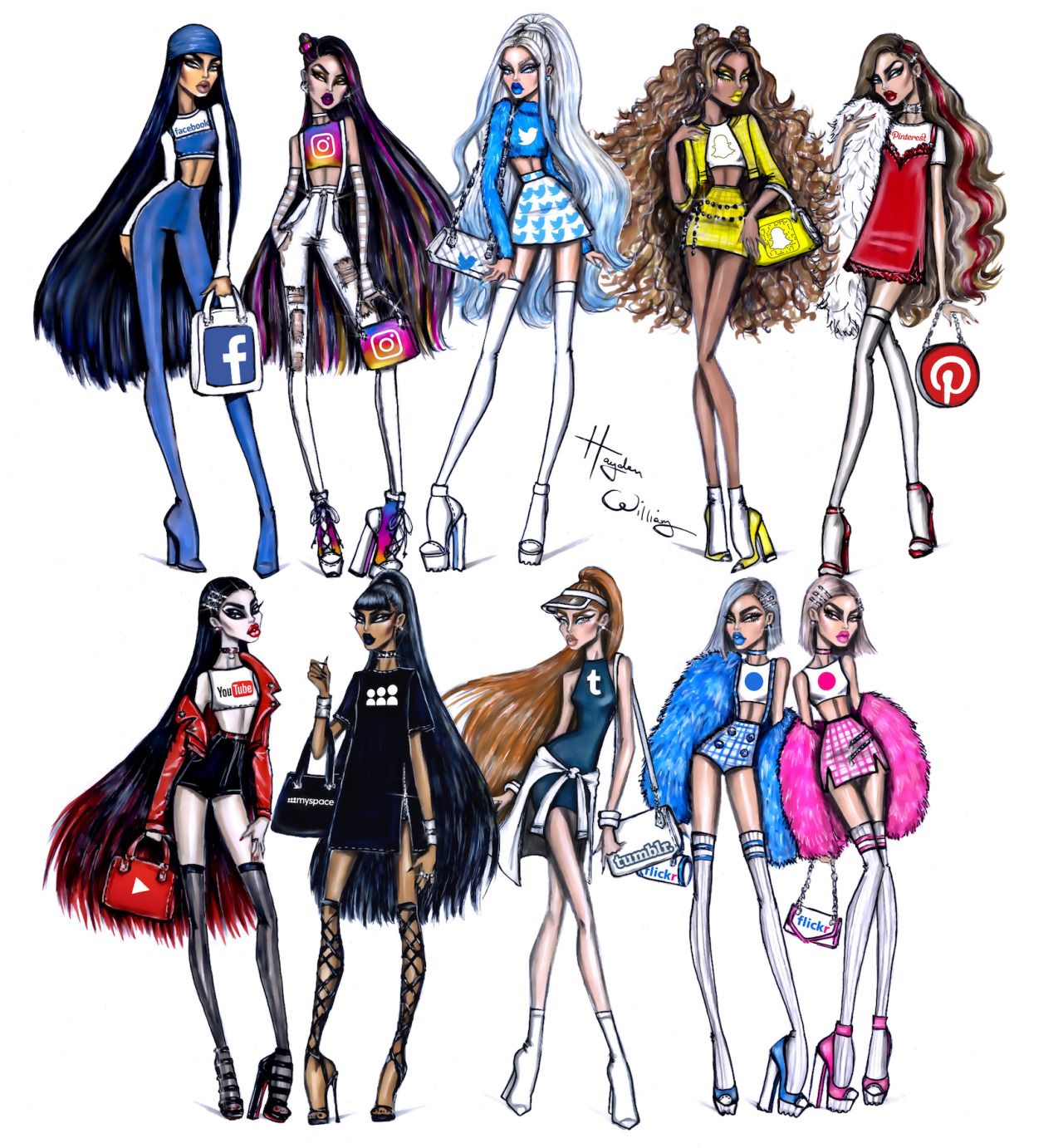 1280x1382 hayden williams fashion illustrations 'social media divas