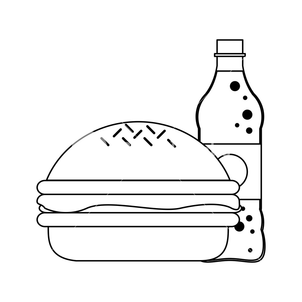 1000x1000 Burger And Soda Bottle Fast Food Combo Vector Illustration Graphic