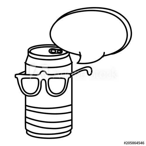 500x500 Line Kawaii Soda Can With Glasses And Chat Bubble