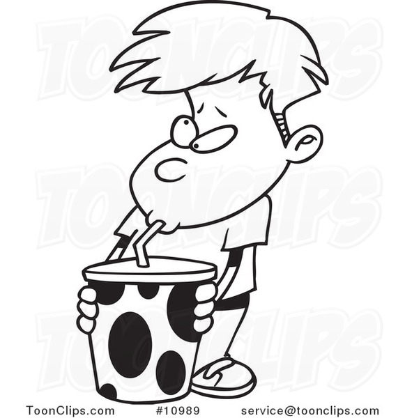 581x600 Cartoon Black And White Line Drawing Of A Boy Sucking Soda Through