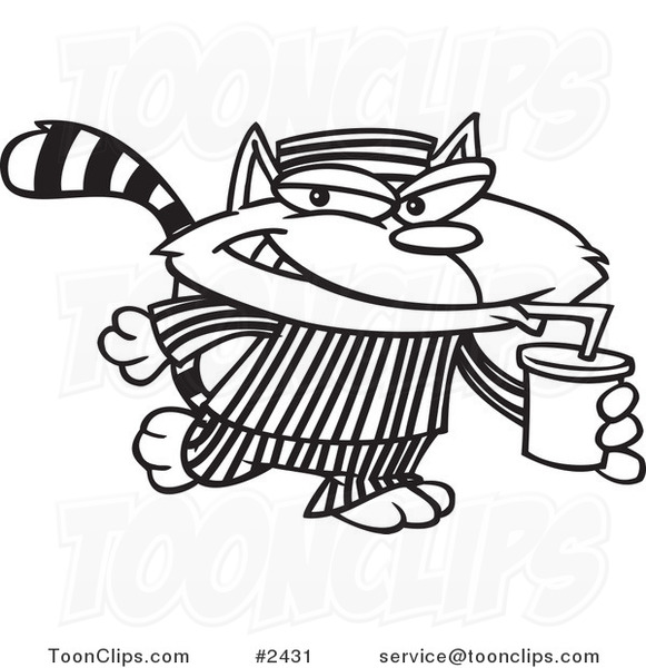 581x600 Cartoon Black And White Line Drawing Of A Cat Con Drinking A Soda