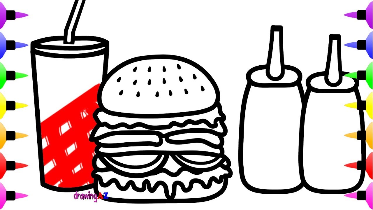 1280x720 How To Draw Hamburger With Soft Drink Coloring Pages For Kids