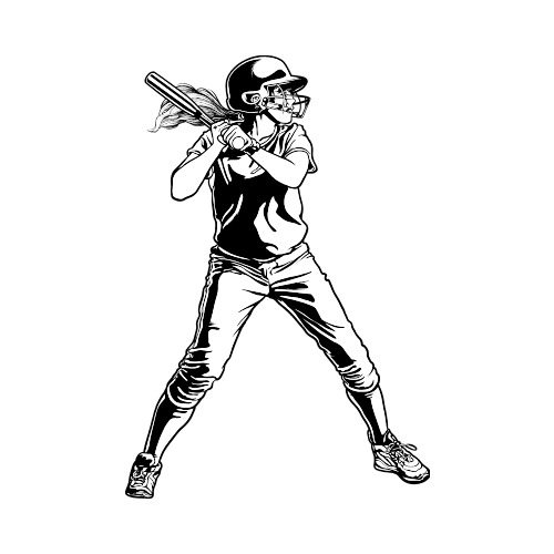 500x500 Softball Players Clip Art