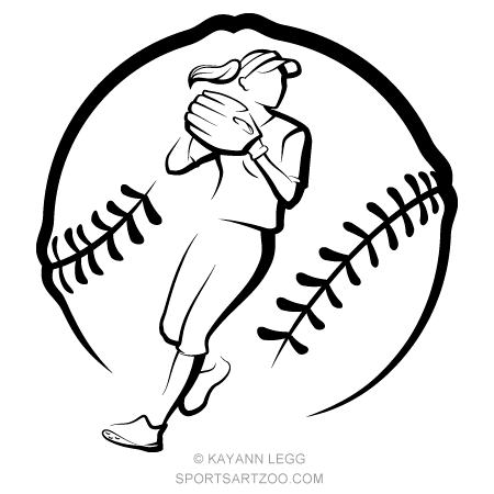 450x450 Softball Player Throwing With Stylized Ball Sportsartzoo