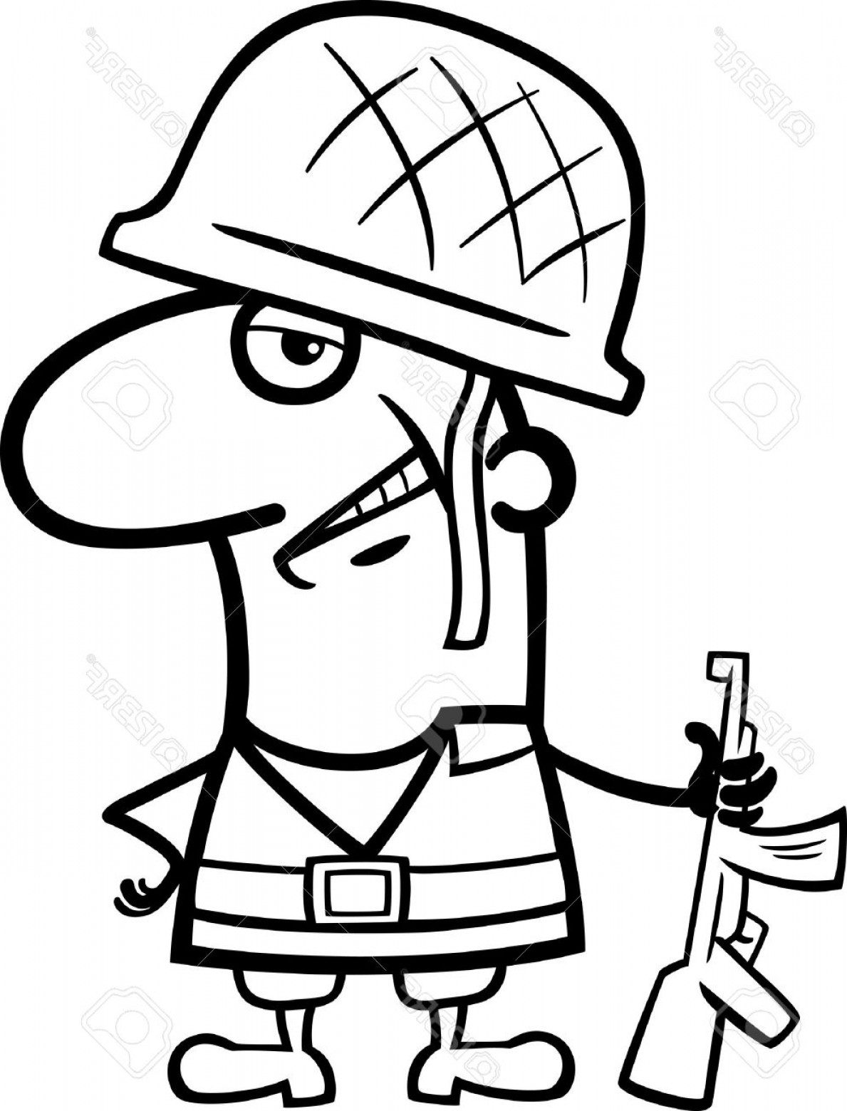 1189x1560 Photostock Vector Black And White Cartoon Illustration Of Soldier