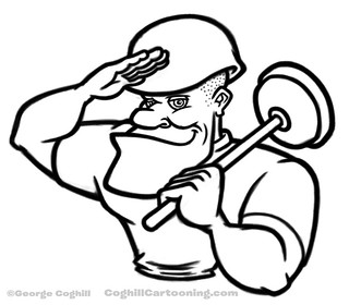 320x280 saluting cartoon soldier with plunger sketch working