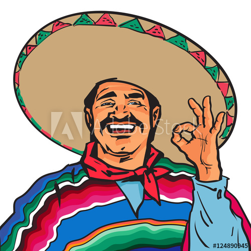 500x500 Half Length Portrait Of Smiling Mexican Man In Sombrero And Poncho