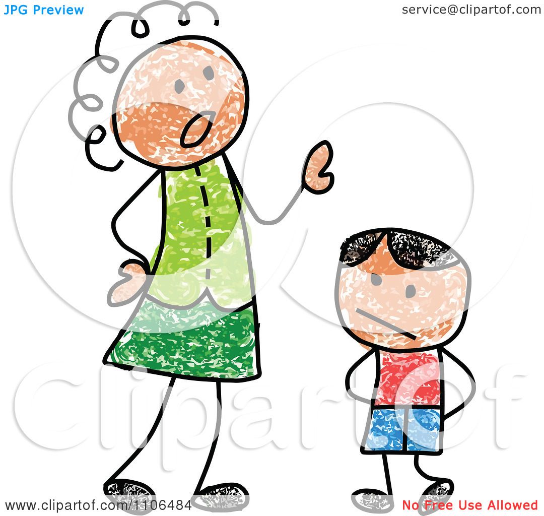 1080x1024 clipart stick drawing of a mother scolding her son