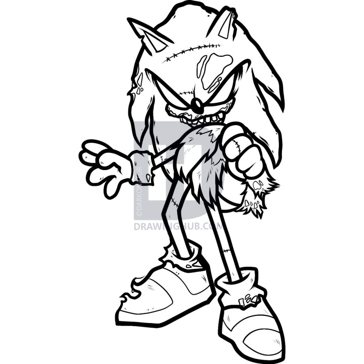 719x719 How To Draw Zombie Sonic, Zombie Sonic The Hedgehog, Step