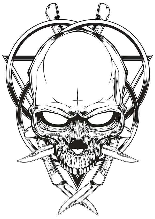 600x848 Skull Knife Illustration Art In Skull Tattoos, Skull