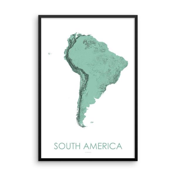 600x600 South America Topographic Wall Art Map